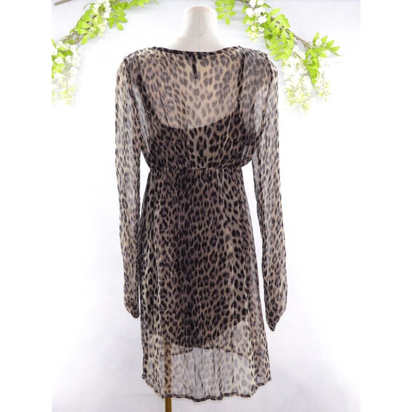Buffalo by David Bitton Sheer Leopard Print Long Sleeve Dress Leather Detail S - Picture 2 of 10